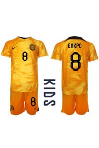 Fotbalové Dres Holandsko Cody Gakpo #8 Dětské Domácí Oblečení MS 2022 Krátký Rukáv (+ trenýrky)